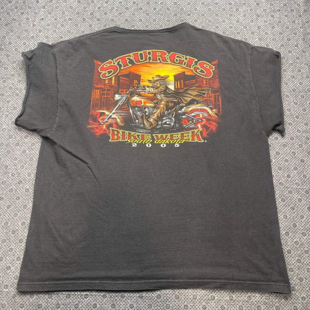 Vintage 2005 Sturgis Bike Week South Dakota T-Shirt Faded Black‎ Cut Distressed